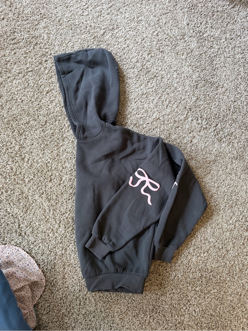 Edikted Charcoal Cropped Sweatshirt with Pink Script Accent